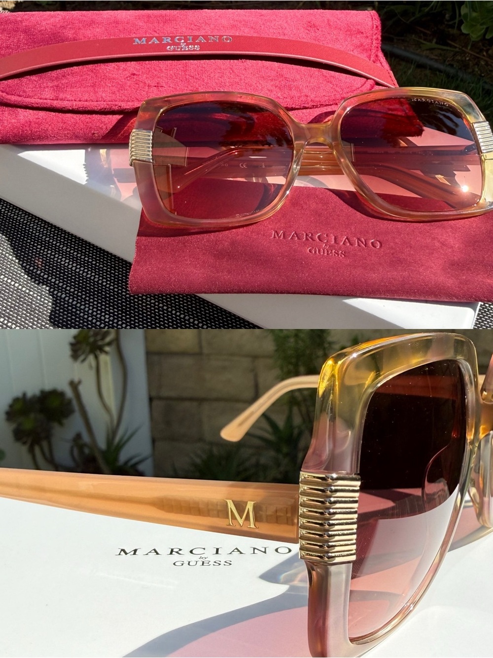 Marciano Brown Gradient Square Sunglasses with Gold Temples